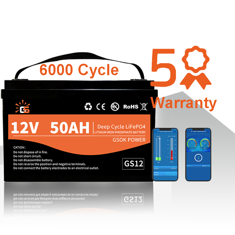 GSOK 12V 50AH Lithium battery pack LiFePO4 Lithium iron phosphate battery 5Ah 100ah 200ah 300ah 